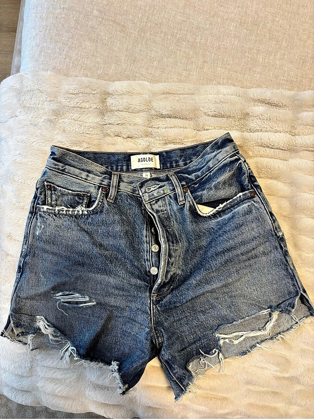 AGOLDE Parker Vintage Cut Off Short Jean Shorts in Blue